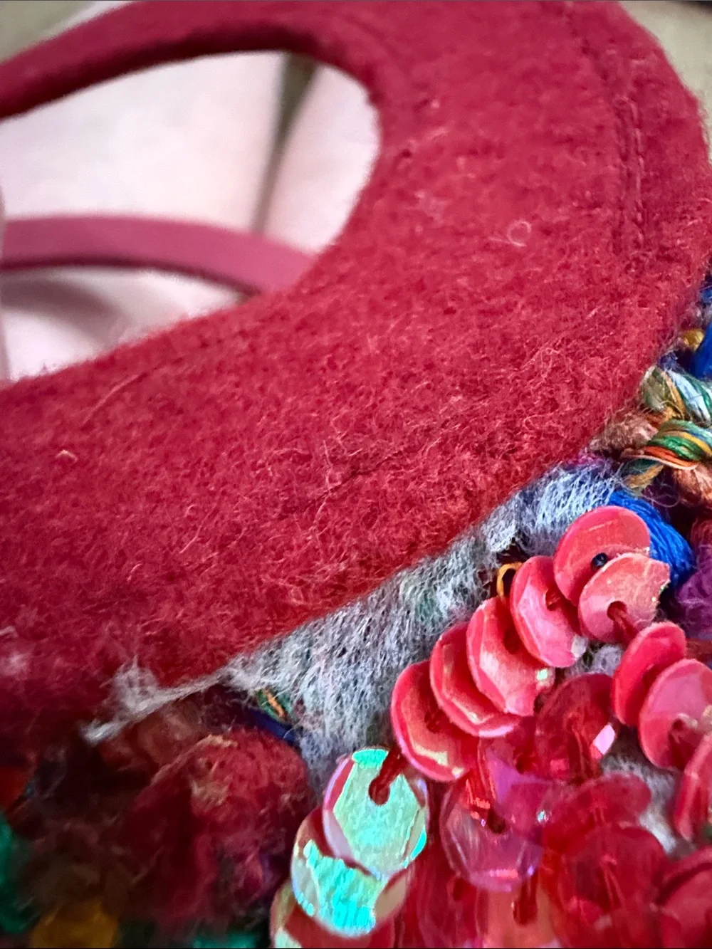 Handcrafted Multicolor Crochet Clutch with Red Handle